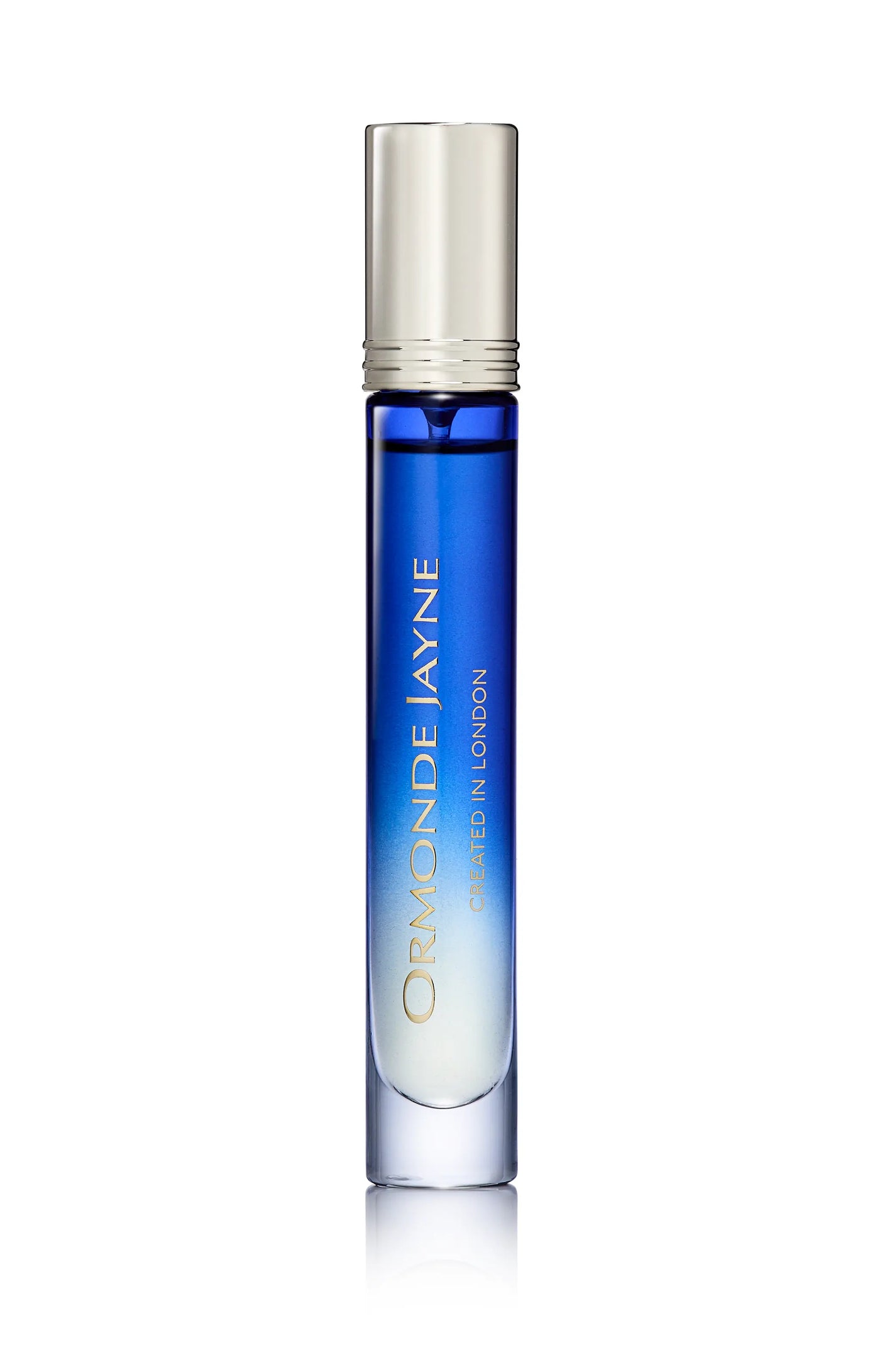 Blue and silver gradient glass rollerball perfume bottle with silver cap