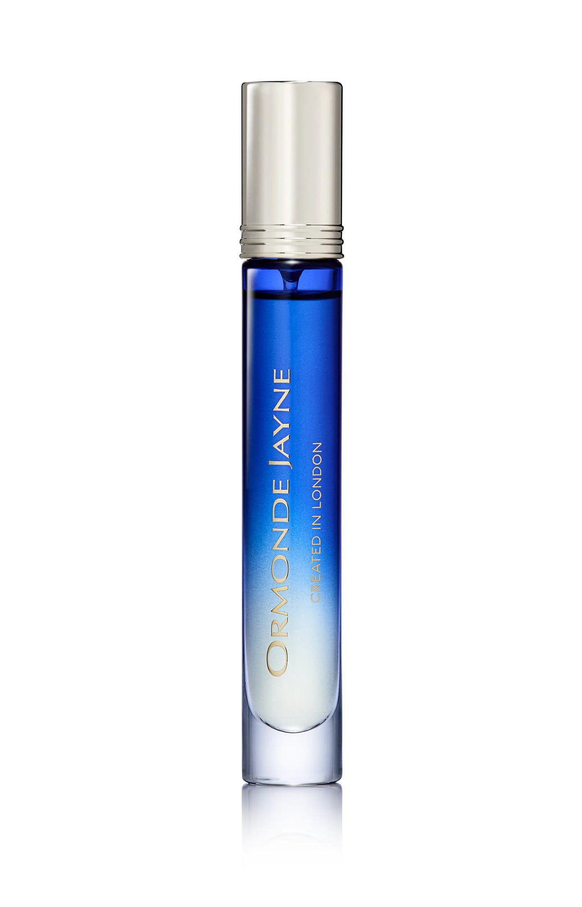 Blue and silver gradient glass rollerball perfume bottle with silver cap
