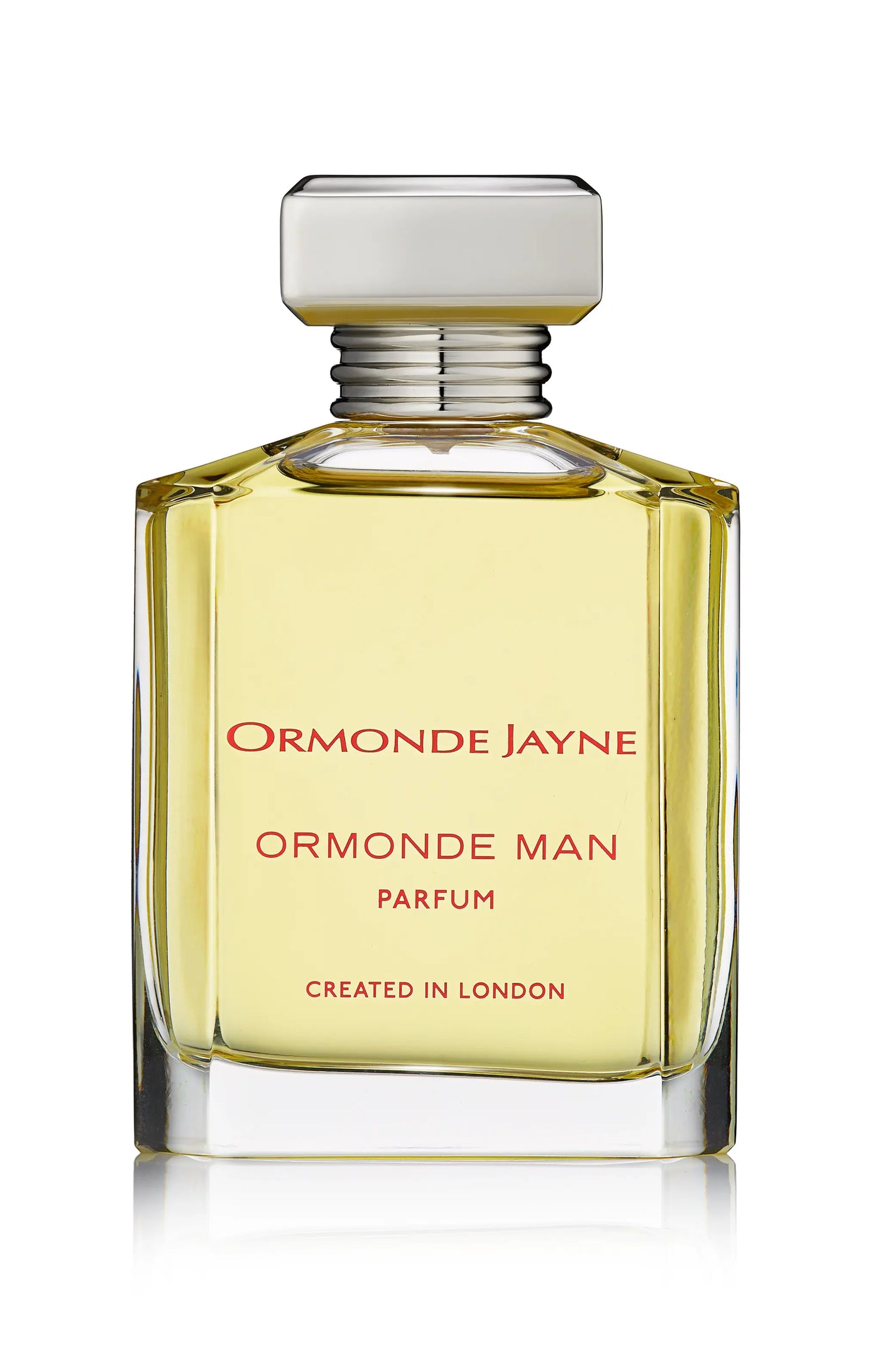 Ormonde Man parfum bottle with pale yellow liquid and silver cap