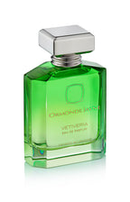 Green glass bottle of Vetiveria Eau de Parfum with silver square cap and gold lettering